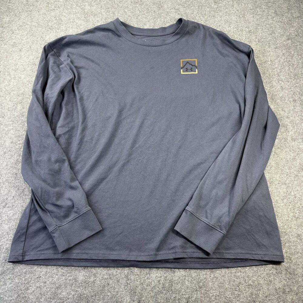 Under Armour Shirt Mens 2XL Blue Camo Mountain Logo Graphic Long Sleeve Tagless